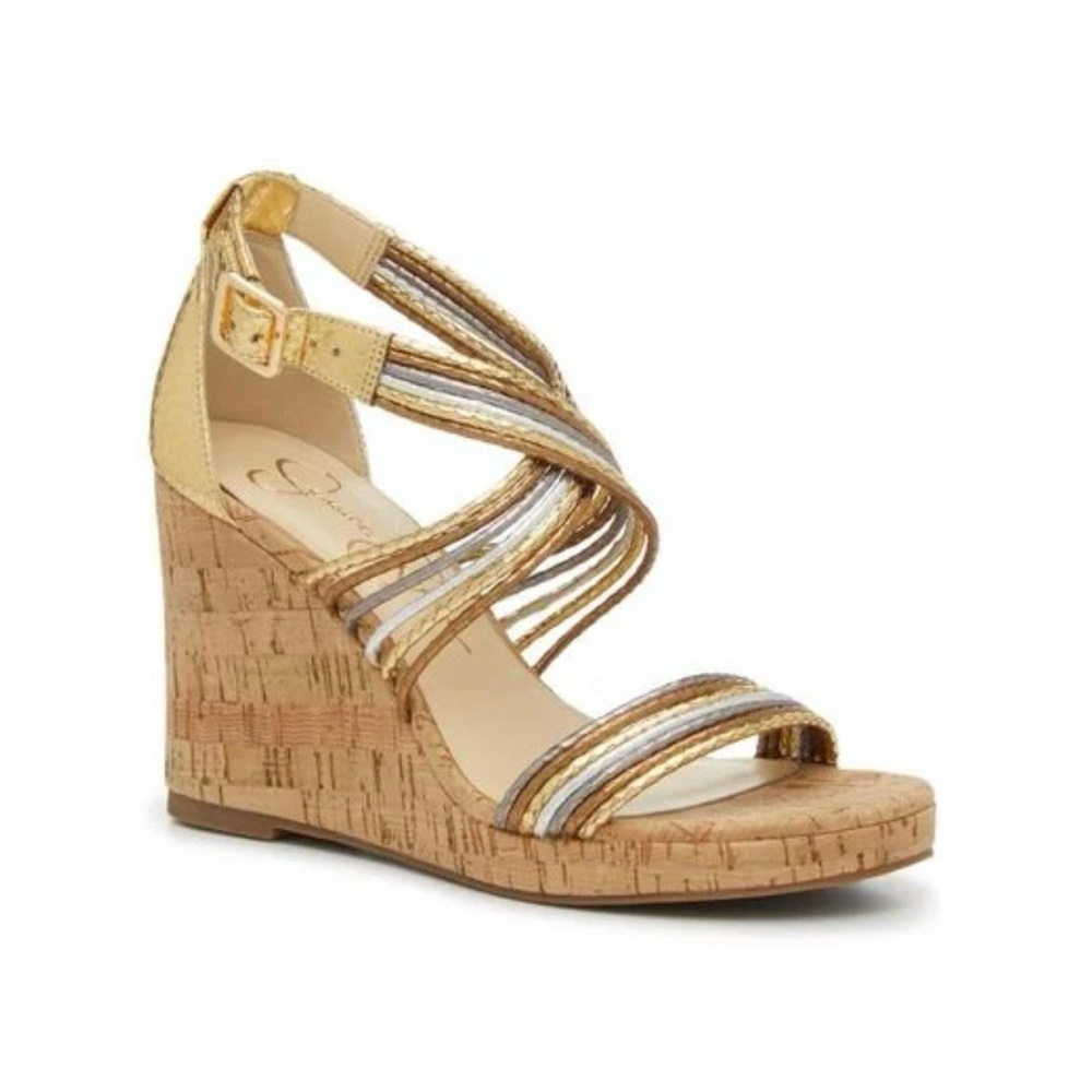 Jessica Simpson Elyzara multi metallic cork sandals. NWOT